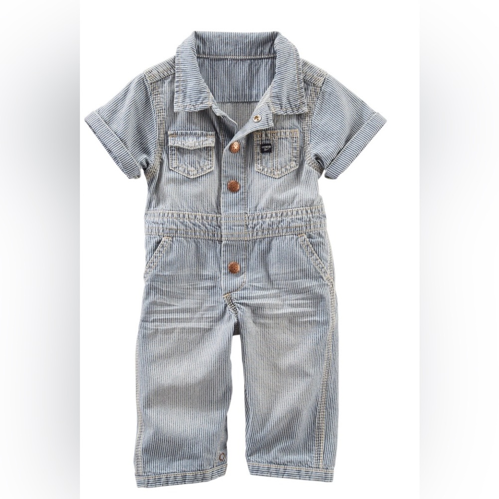 OshKosh B'Gosh Baby Boys' Hickory Stripe Denim Utility Jumpsuit Romper